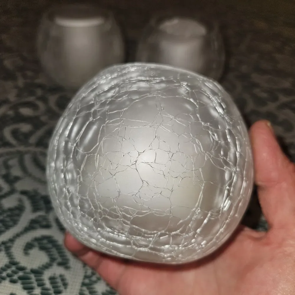 Set Of 3 White Frosted Crackle Glass Votive Candle Holders